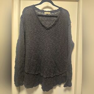 Free People Black Distressed Long Sleeve Thermal Top Women's Size XL